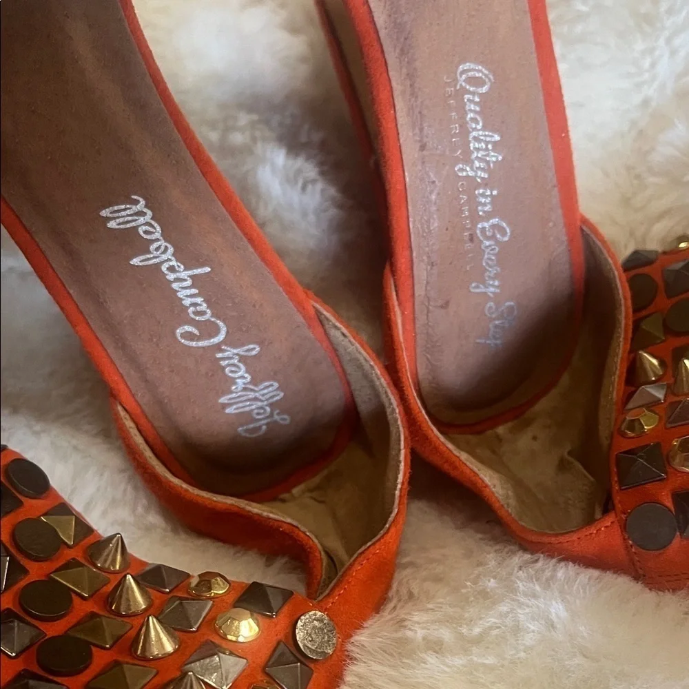 Jeffrey Campbell Orange Suede Studded Platform Heels 9